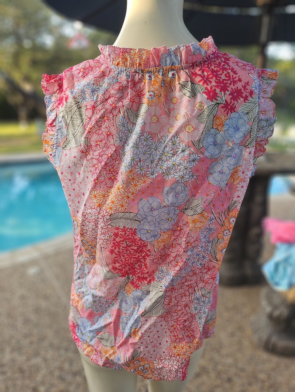Talbots Floral Pink Colorful Sleeveless Women’s Cotton Blouse Top Size MP - Picture 6 of 9